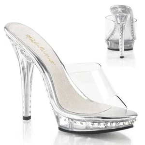 Pleaser USA LIP-101LS Clear/Rhinestone Posing Mule UK4 IN-STOCK - Picture 1 of 1