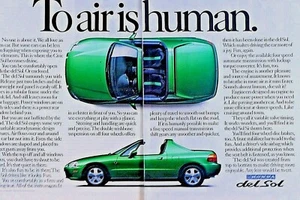 1992 Honda Del Sol Convertible To Air Is Human Vintage Original Print Ad 2 Page - Picture 1 of 5