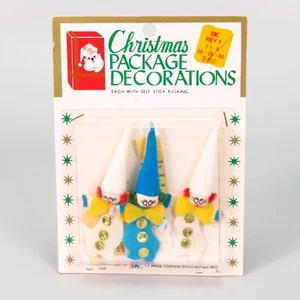 Vintage Christmas Package Decorations Clowns Kresge Felt Foil Spun Cotton Japan - Picture 1 of 12