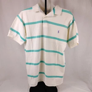 ✅ Ralph Lauren Polo Shirt Knit White Aqua Green Stripe Cotton Size M Vintage - Picture 1 of 4