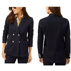 NEU MIT ETIKETT J MCLAUGHLIN BLAZER 2 DENIM BAUMWOLLE BLD DBL BRUST DUNKELBLAU KARRIERE FREIZEIT - Bild 1 von 12