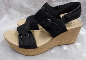 Women CLARKS Collection Ultimate Comfort BLACK 61598440 Cork Wedge Sandals 7.5M - Picture 1 of 7