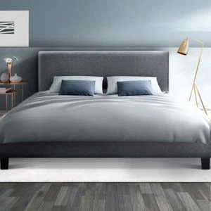 Queen Size Fabric Bed Frame Mattress Base Platform Foam Padded Bedhead Sturdy - Picture 1 of 8