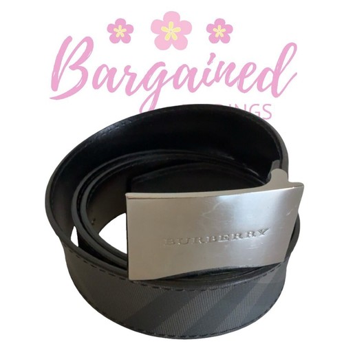 Cintura originale Burberry grigia check pelle scintillante argento fibbia quadrata 40 100