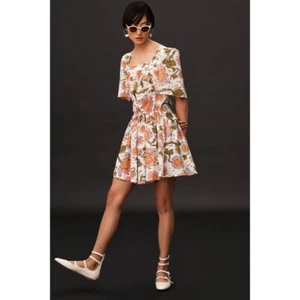 NWT!! Anthropologie STELLA NOVA Petulla Printed Dress Floral Flutter Sleeves XS - Picture 1 of 15