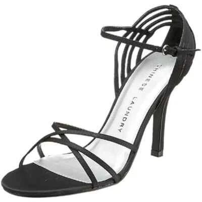 Zapato al tobillo Chinese Laundry para mujer negro Wesley satinado tacón alto con tiras talla 8,5 Foto 1 de 4