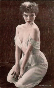 1940's Lithograph Photo Card ~ Risque Female in Dress ~ Tinted ~ Printed in USA - Picture 1 of 3