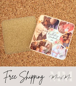 Personalised Wooden Coaster Gift – Custom Photo & Text or Photo Only – Cork Back - Picture 1 of 1