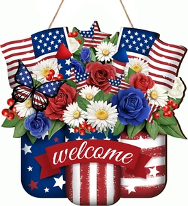 4Th of July Door Sign Independence Day Wreath Patriotic Door Decoration Flower - Picture 1 of 12