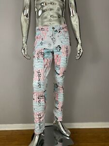 New Authentic Pink Dolphin Adult Casual Mens Scribbles U2 Denim Pants Size 32