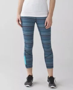 Lululemon Pace Rival kurze türkis gestreifte Leggings Taschen Damengröße 4 " - Bild 1 von 5