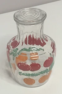 Anchor Hocking Glass Juice Carafe Pitcher Tomatoes Oranges 8" Tall With Lid - Picture 1 of 7