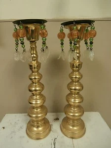 VINTAGE Brass Candlesticks BRASS BOBECHE WITH BEADS - Picture 1 of 8