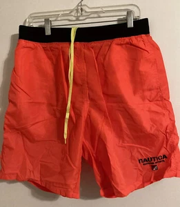 Vintage Nautica Men’s Shorts Large Orange Nylon Summer Sport H2O Swim Shorts #C2 - Picture 1 of 8