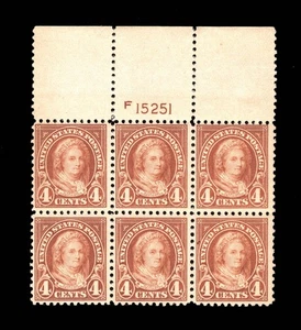 MUJERES: SELLOS DE ESTADOS UNIDOS #556 BLOQUE DE PLACA INTACTA SUPERIOR ANCHA DE 6 COMO NUEVO OG NH LOTE #94959 - Imagen 1 de 2