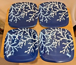 Martha Stewart Blue Coral Square Melamine 8.5" Lunch Plates - Set of 4 - Picture 1 of 3
