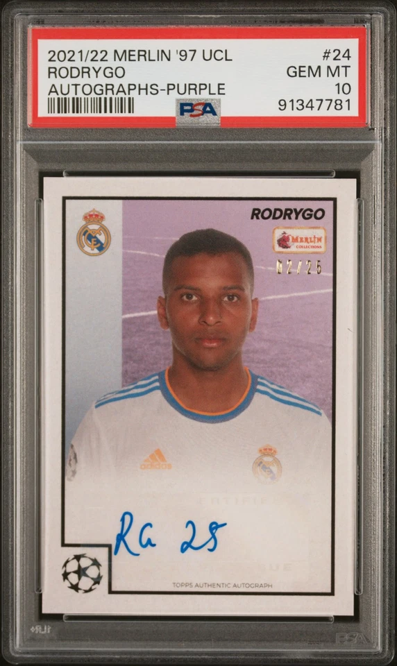 PSA 10 2021-22 Merlin Heritage #24 Rodrygo Purple AUTO /25 POP 6! - Image 1 of 2