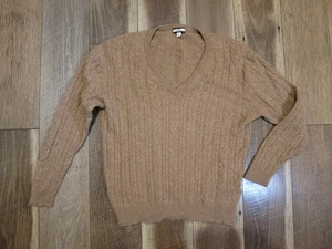 J.Crew BD151 Women's Brown Cashmere Cable Knit V-Neck Sweater Sz L - Picture 1 of 10