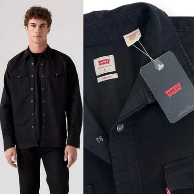 Levi's Men's Large Black Pearl Snap Classic Standard Fit Western Denim Shirt NWT - Image 1 of 4