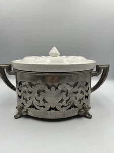 Antique Casserole Porcelain O.P.CO SYRACUSE w caddy Royal Rochester 3 pc. 1920's - Picture 1 of 24