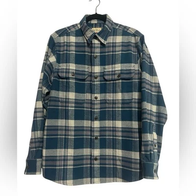 Franela manga larga Red Head Ranch 100 % algodón gris azulado crema rayas cuadros M Foto 1 de 4