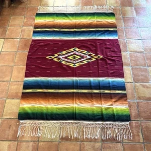 1930s 40s Vtg Mexican Saltillo Serape 89 X 66 Wool Rug Blanket Fine Weaving - Picture 1 of 24