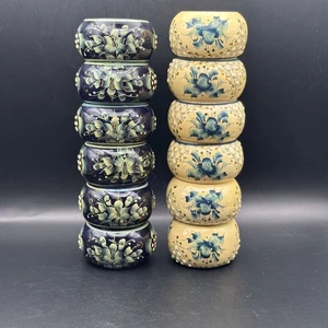 Vintage 2 Sets (12) Russische Handbemalte Serviettenringe Halter Holz Lack PAPIER - Bild 1 von 8