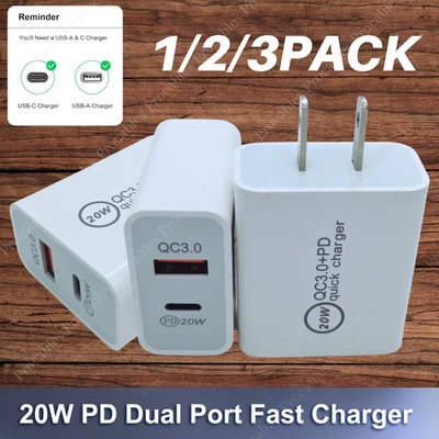 Cubo Cargador Rápido 20W Tipo C Doble Puerto QC USB A&PD USB C Enchufe Para iPhone Samsung Foto 1 de 4