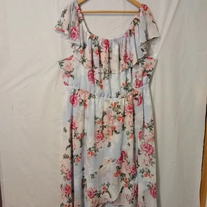Torrid Size 3 Roses And Light Blue High Low Peasant Boho Dress Lined  - Picture 1 of 12