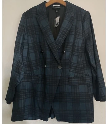 Blazer Lane Bryant The Bryant Feminino 20P Azul Preto Xadrez Peito Duplo Esportivo - Imagem 1 de 4