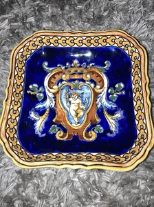 RENAISSANCE BLUE DECO GIEN - French Antique Square Dish tray Cardholder EUC Rare - Picture 1 of 12