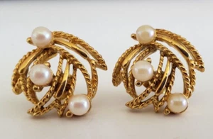Vintage Kunstperlen durchbrochen Blätter goldfarben Ohrringe 3/4" - Bild 1 von 7