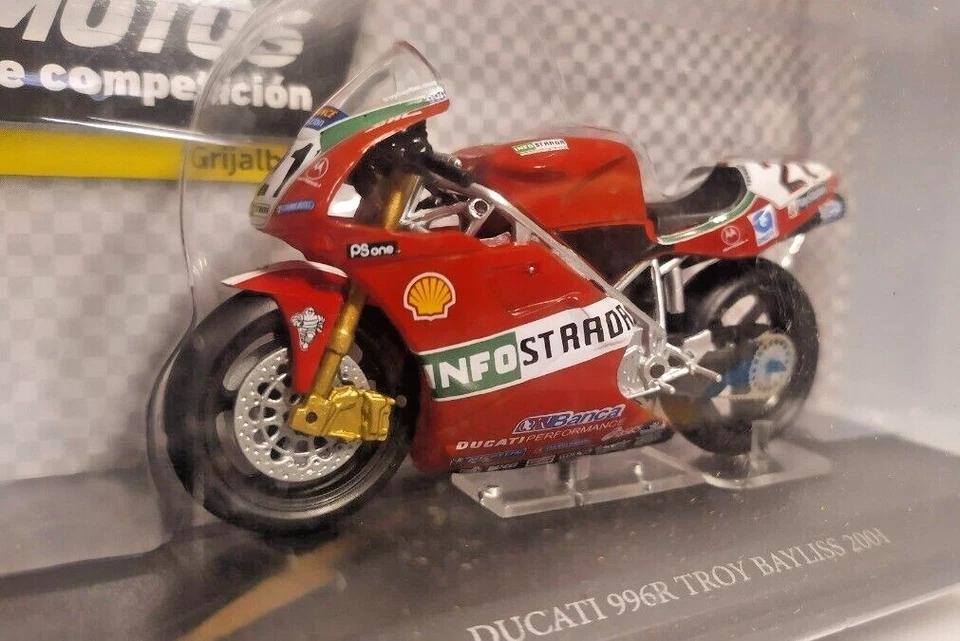 Ducati 996R Troy Bayliss 2001 Raro Motocicleta de Carreras Diecast Escala 1:24 Foto 1 de 2