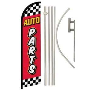 Auto Parts Windless Banner Swooper Advertising Flag Kit Mechanic Red Checkered - Picture 1 of 8