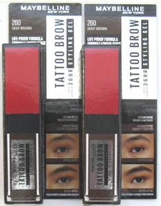 2 x Maybelline Tattoo Brow 36 Hr. Gel & Brush. 6ml. 260 Deep Brown. New & Sealed - Bild 1 von 1