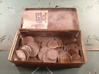Small Vintage Tin Box With World Coins + Irish £5 Used Banknote