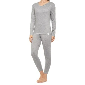 HURLEY 2 PC Gray HACCI Thermal Knit Pajama L/S TOP & PANTS SET Womens Sz XL NEW - Picture 1 of 6