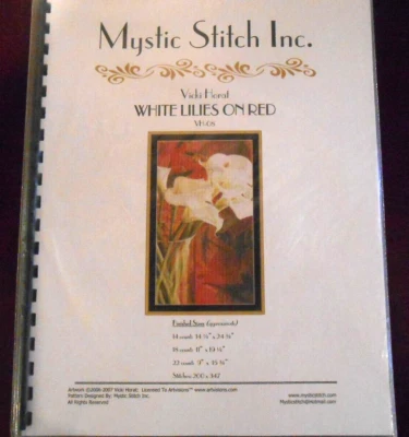 Nuevo VICKI HORAT Lirios Blancos en Rojo por Mystic Stitch Punto de Cruz Patrón VH-08 Foto 1 de 4
