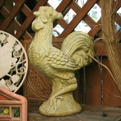 Cast Stone Cement Large Rooster Outdoor Garden Statue  - Image 1 of 2