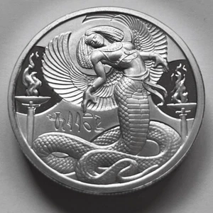 2 OZ .999 FINE SILVER WADJET EGYPTIAN GODS SERIES ULTRA HIGH RELIEF - Picture 1 of 11