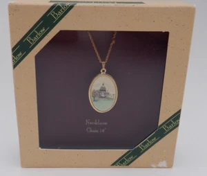 BARLOW US CAPITOL ciondolo/collana catena 18" stile scrimshaw tono oro scatola orig - Foto 1 di 8