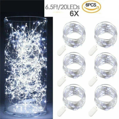 6 Pack 20 LEDs Battery Operated Mini LED Copper Wire String Fairy Lights Part 2m - Image 1 of 4