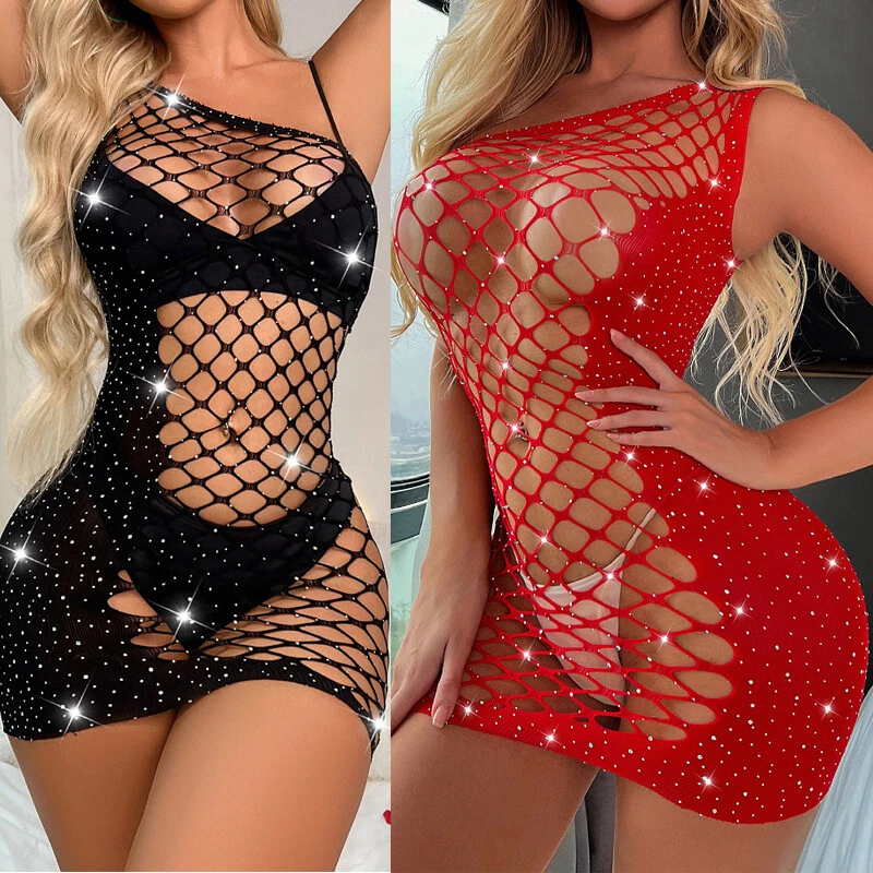 Sexy Mini Vestido Babydoll Rejilla Para Mujer Bodycon Elastizado Hueco Prendas para club nocturno Fiesta Foto 1 de 4