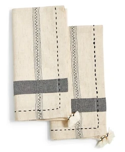 Lucky Brand Pick-Stitched Ivory Napkins with Tassels Set of Four NEW - Picture 1 of 1