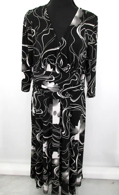 A.P.N.Y. II Maxi Vestido Mujer 1X Negro Blanco Cuello Profundo Acanalado Elastizado De Colección Años 90 Foto 1 de 4