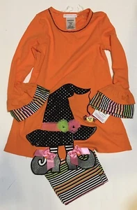 Bonnie Jean Girl Halloween Orange Striped Witch's Hat and Legging Set Sz 6 - Picture 1 of 9