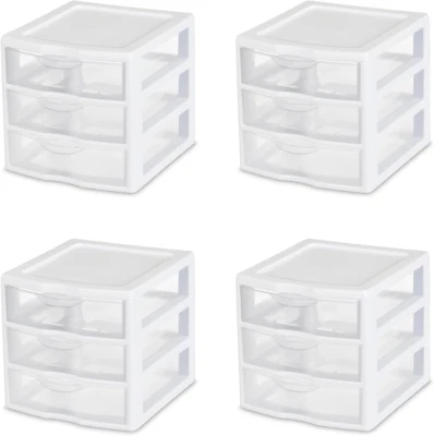 Paquete de 4 sistemas organizadores de almacenamiento para hogar, oficina o dormitorio, 3 cajones, blanco/transparente Foto 1 de 4