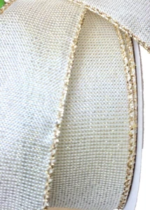 Christmas Gold Iridescent 1.5" by 3 yds Ivory White Wired Ribbon Gold Metallic - Picture 1 of 3