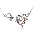 Sterling Silver Nurse Stethoscope Necklace Heart Shape Medical Pendant