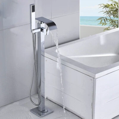 TOPSHOWER Chrome Freestanding Bathtub Faucet Tub Filler Floor Mounted Hand Shower Mixer